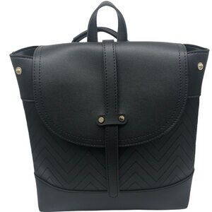 IMOSHION Black Vegan Leather Chevron Quilted Flap Backpack Gold Hardware